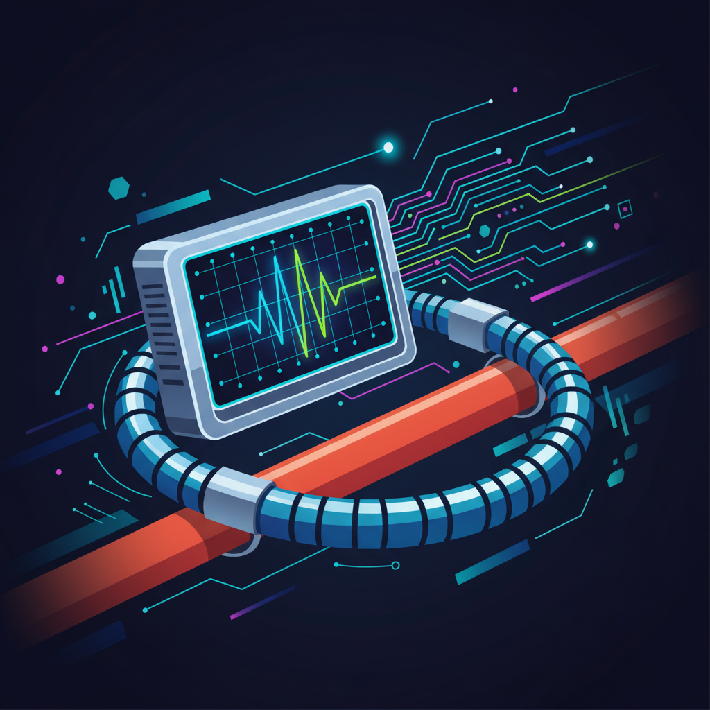 A stylized illustration of a Rogowski Coil encircling a power cable, with an oscilloscope displaying a waveform