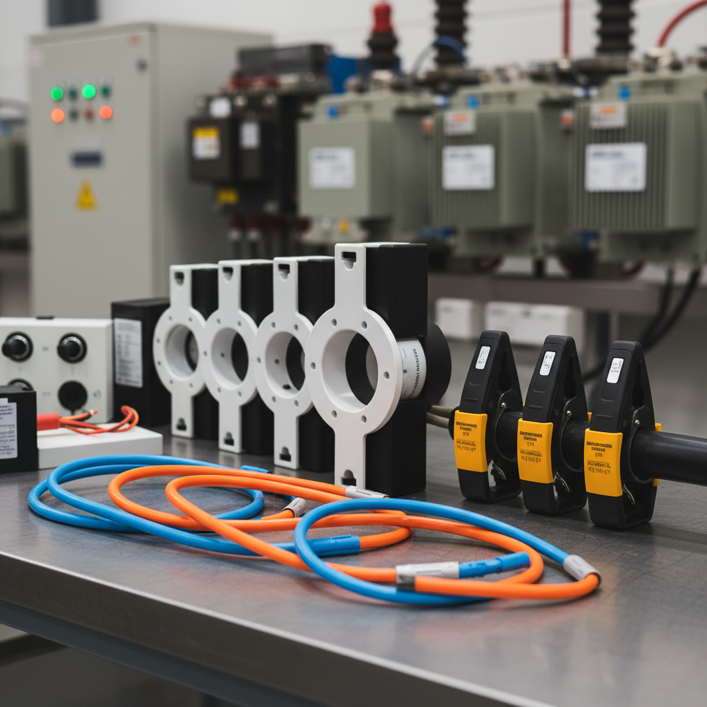 An array of different Rogowski coils, including flexible, rigid, and clip-on types, used in various industrial and energy applications.